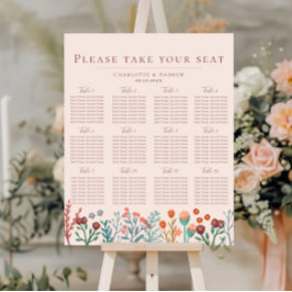 Poster Plan de siège du Mariage Fleur sauvage Floral Boho