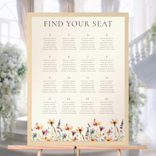 Poster Plan de siège du Mariage Fleur sauvage Floral Boho (Créateur téléchargé)