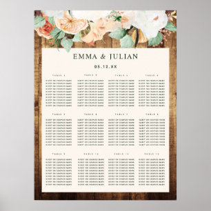 Poster Plan de siège Mariage Botanique Boho Woodgrain