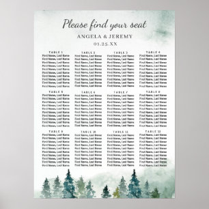 Poster Plan de siège Mariage des pins de la forêt d'hiver