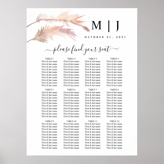 Poster Plan de siège Mariage en laiton de Pampas (Devant)