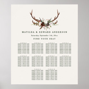 Poster Plan de sièges botanique fleuri rustique mariage