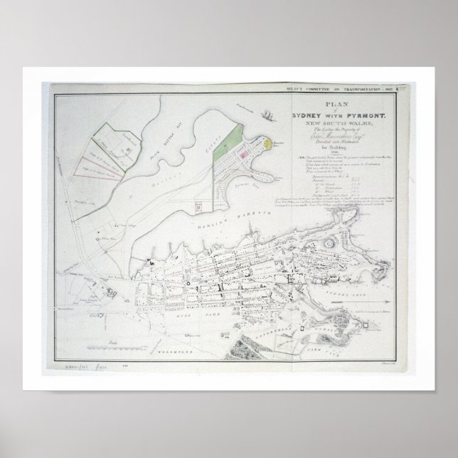 Poster Plan de Sydney avec Pyrmont, Nouvelle-Galles du Su (Devant)