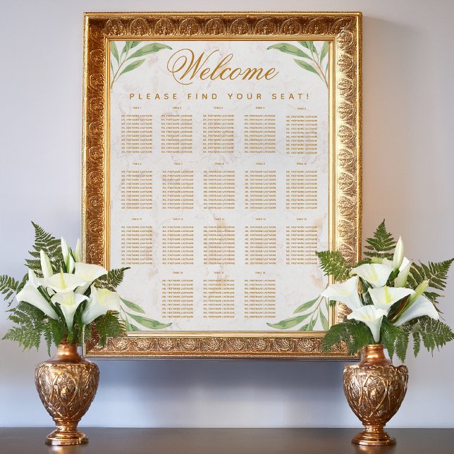 Poster Plan de table à 18 tables avec feuilles de verdure (Créateur téléchargé)