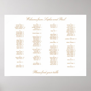 Poster Plan de table alphabétique Beige Doré Blanc