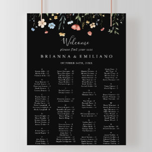 Poster Plan de table alphabétique noir Fleur sauvage de j