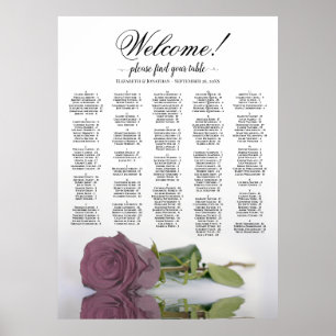 Poster Plan de table alphabétique Rose Poussiéreuse Éléga