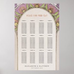 Poster Plan de table Art Nouveau vintage mariage boa en m