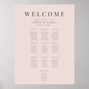 Poster Plan de table botanique minimaliste 10 Blush chaud