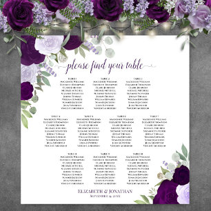 Poster Plan de table chic avec 10 tables et roses violett
