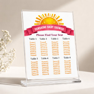 Poster Plan de table Coucher de Soleil Jaune pour Baby Sh