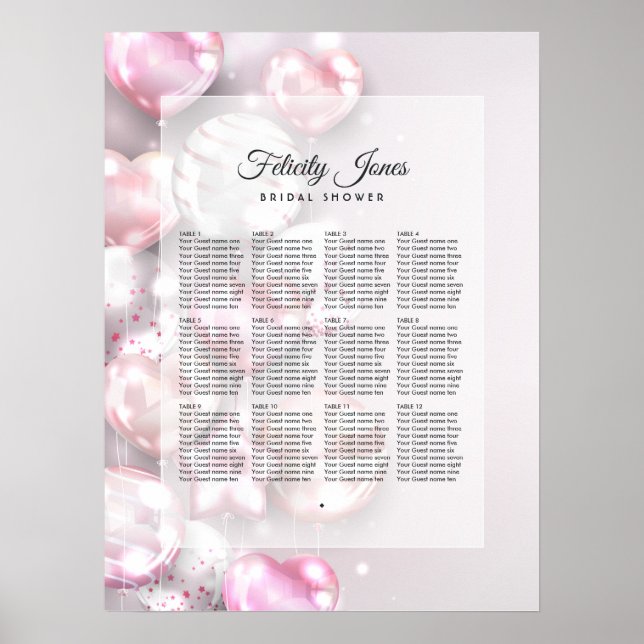 Poster Plan de table de ballons or rose et rose (Devant)