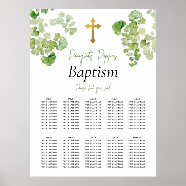 Poster Plan de table de baptême de verdure (Devant)