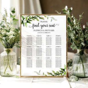 Poster Plan de table de mariage 12 Tables Élégant feuilla