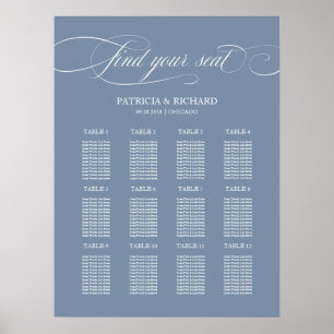 Poster Plan de table de mariage 12 tables Panneau Bleu Po