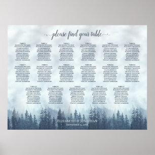 Poster Plan de table de mariage 17 tables Forêt de pins b