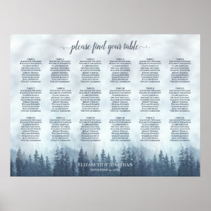 Poster Plan de table de mariage 18 tables bleu brumeux Pi