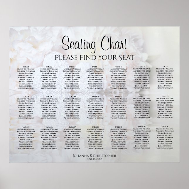 Poster Plan de table de mariage 21 Table White Reflection (Devant)