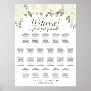 Poster Plan de table de mariage 22 tables Roses blanches