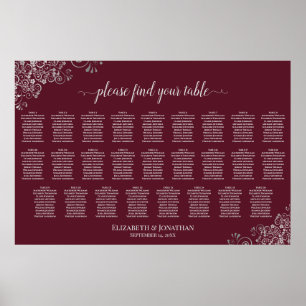 Poster Plan de table de mariage 26 tables Argent sur Bour
