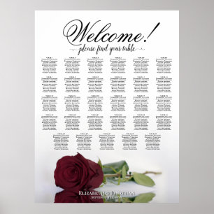 Poster Plan de table de mariage 29 tables Rouge Bourgogne