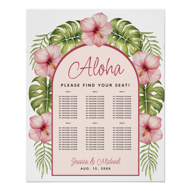 Poster Plan de table de mariage 6 tables Arche tropicale  (Devant)
