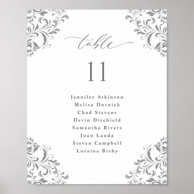 Poster Plan de table de mariage 8x10 gris argent avec ara (Devant)