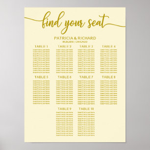 Poster Plan de table de mariage à 10 tables Calligraphie 