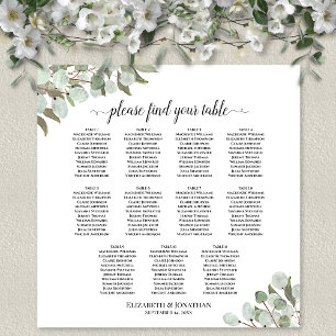 Poster Plan de table de mariage à 11 tables avec feuillag