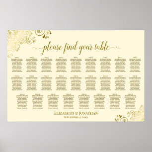 Poster Plan de table de mariage à 26 tables avec fronces