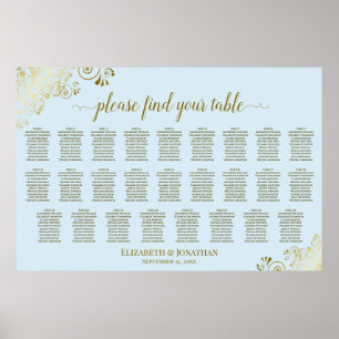 Poster Plan de table de mariage à 26 tables Poudre Bleue