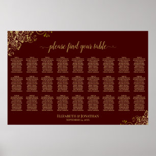 Poster Plan de table de mariage à 27 tables Auburn Brun &