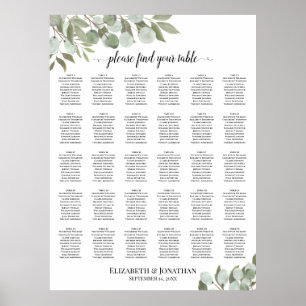 Poster Plan de table de mariage à 30 tables avec feuilles