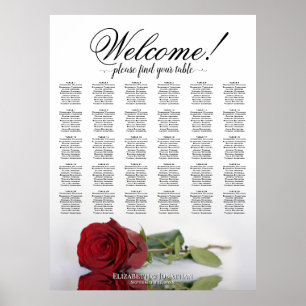 Poster Plan de table de mariage à 30 tables Rose rouge ré