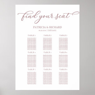 Poster Plan de table de mariage à 9 tables écriture rose 