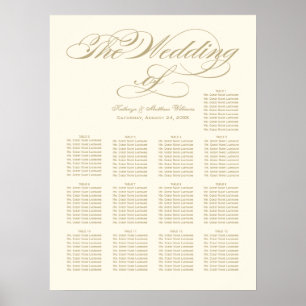 Poster Plan de table de mariage à calligraphie dorée élég