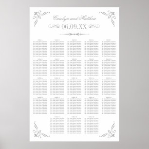 Poster Plan de table de mariage à flourish argent vintage