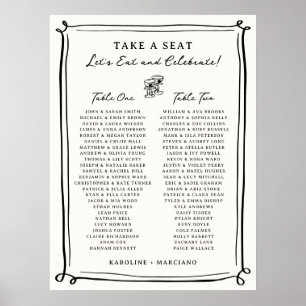 Poster Plan de table de mariage à gribouillis dessinés à