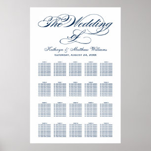 Poster Plan de table de mariage à la calligraphie marine 