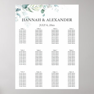 Poster Plan de table de mariage à la verdure d'eucalyptus