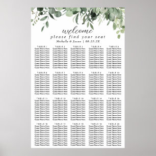 Poster Plan de table de mariage à la verdure d'eucalyptus
