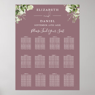 Poster Plan de table de mariage à la verdure florale mauv