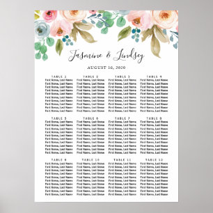 Poster Plan de table de mariage à l'aquarelle pastel