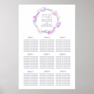 Poster Plan de table de mariage à l'aquarelle plume viole