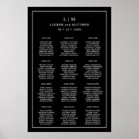 Plan de table de mariage à monogramme noir simple
