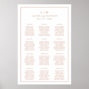 Poster Plan de table de mariage à monogramme rose simple