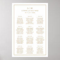 Plan de table de mariage à monogramme simple en or
