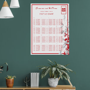 Poster Plan de table de mariage asiatique aux feuilles de