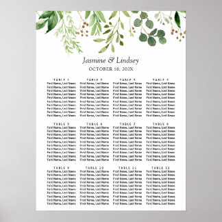 Poster Plan de table de mariage aux feuilles de eucalyptu