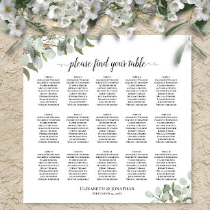 Poster Plan de table de mariage aux feuilles d'eucalyptus